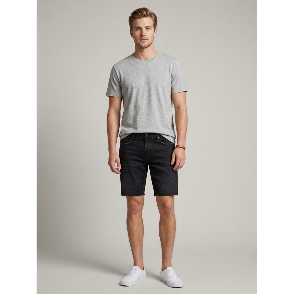 7 For All Mankind Mens Active Sport Denim Shorts Black Tapered Straight Leg 32